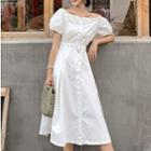 Single-breasted Short-sleeve Midi Dress With Belt