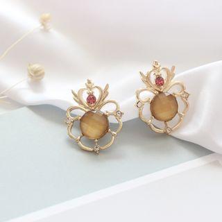 Alloy Rhinestone Heart Dangle Earring 1 Pair - Pink Rhinestone - Gold - One Size