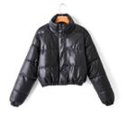Faux-leather Buttoned Padded Jacket