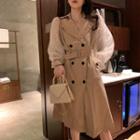 Chiffon Panel Double-breasted Trench Coat