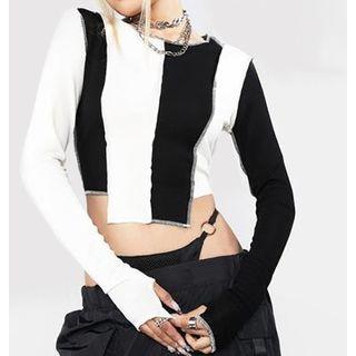 Longs-sleeve Striped Cropped T-shirt