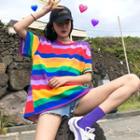 Color-block Striped Loose-fit Short-sleeve T-shirt