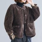 Single-breasted Faux Shearling Jacket Coffee - One Size