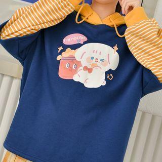 Striped Panel Cartoon Print Hoodie