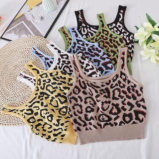 Color Block Leopard Print Suspender Knit Top