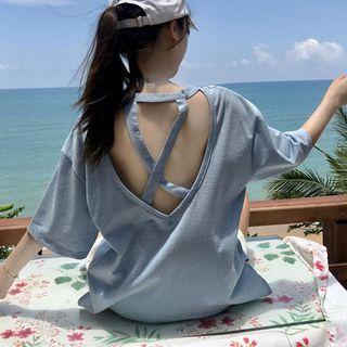 Backless Elbow-sleeve T-shirt