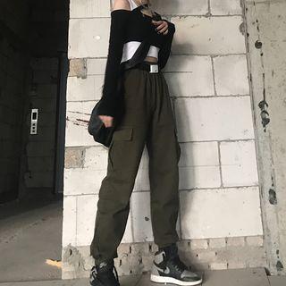 Gather-hem Side Pocket Cargo Pants