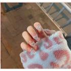 Heart Faux Nail Tips X2 - Glue - Silver Love Heart - Pink - One Size