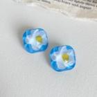 Flower Acrylic Earring 1 Pair - Silver Needle - Blue & White - One Size