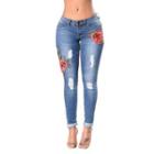Rose Embroidery Skinny Jeans