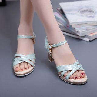 Shimmer Faux-leather Chunky-heel Sandals