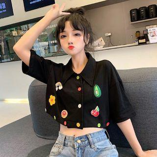 Cropped Polo Shirt Black - One Size