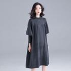 Puff Sleeves Midi A-line Sweater Dress