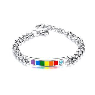 Fashion Personality Rainbow 316l Stainless Steel Bracelet With Blue Cubic Zirconia Silver - One Size