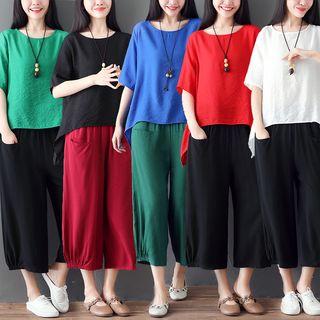 Plain Short-sleeve T-shirt / Wide-leg Pants / Set