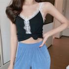 Lace Trim Knit Camisole Top / High-waist Wide-leg Pants