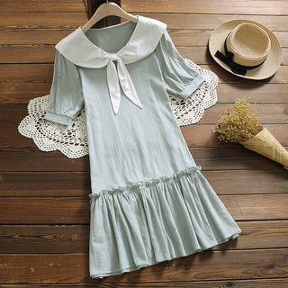 Short-sleeve Sailor Collar Midi Pleated Dress