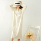 Collared Long-sleeve Maxi Knit Shift Dress