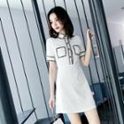 Short-sleeve Contrast Trim Mini Dress