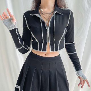 Long Sleeve Paneled Zip-up Crop Jacket