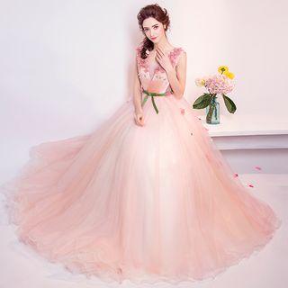 Flower Accent Sleeveless Ball Gown