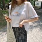 Asymmetric-hem Letter Print T-shirt