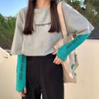 Lettering Sun Protection Arm Sleeve Aqua Blue - One Size