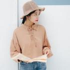 Plain Lace-up Puff-sleeve T-shirt