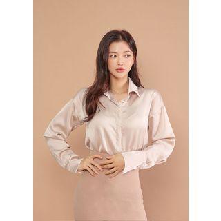 Hidden-button Satin Shirt