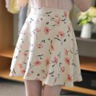 Band-waist Floral Flared Miniskirt