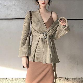 Open-front Knit Jacket Oatmeal - One Size