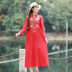 Ethnic Retro Embroidered Stand-collar Long-sleeve Dress