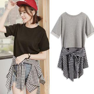 Mock Two-piece Check-panel Top