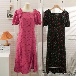 Tie-back Ruffle-trim Floral Midi Dress