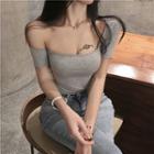 Asymmetrical Off-shoulder Plain T-shirt