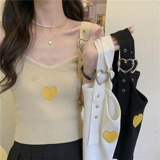Sleeveless Heart Embroidery Tank Top