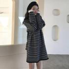 Eyelet Lace Cuff Long-sleeve Striped Knit Dress As Shown In Figure - One Size