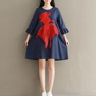 3/4-sleeve Goldfish Applique A-line Dress