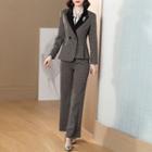 Plaid Double-breasted Blazer / Wide Leg Pants
