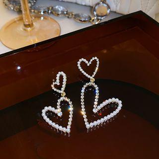 Faux Pearl Heart Earring 1 Pair - Faux Pearl Heart Earring - Gold - One Size