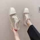 Dotted Block Heel Lace Up Shoes