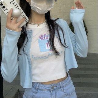 Short-sleeve Print T-shirt / Cropped Cardigan