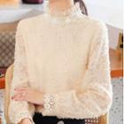 Long-sleeve High-neck Lace Trim Top