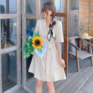Short Sleeve Double Breasted Mini Blazer Dress