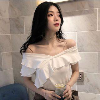 Plain Frill Trim Off Shoulder Short Sleeve Top