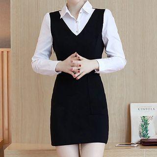 Mock Two-piece Long-sleeve Clutch Dress