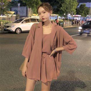 Set: Plain Camisole Top + Shorts + Double Breasted Blazer