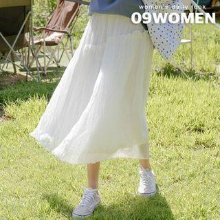 Plus Size Frilled Long Crinkled Skirt