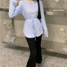 Cutout-back Tie-strap T-shirt / Boot-cut Pants