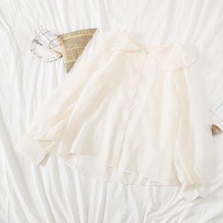 Ruffled Collar Long Sleeve Blouse As Shown In Figure - One Size